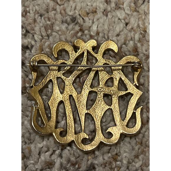 M Jent Vintage Gold Tone Monogram Style Brooch Pin - Picture 2 of 3